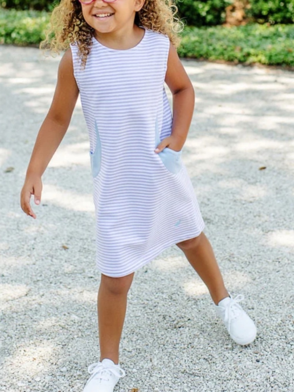 GLADYS DAY DRESS - LAUDERDALE LAVENDER STRIPE WITH BEALE STREET BLUE 6